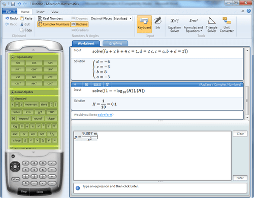 Phần mềm giải toán trên máy tính - Microsoft Mathematics