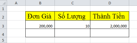 phép chia trong excel