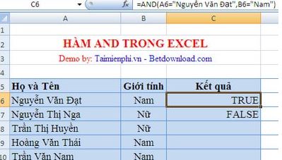 .Ví dụ về cách sử dụng hàm AND