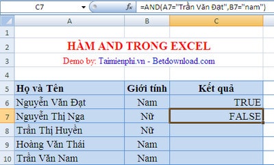 Ngược lại ví như sai thì bạn sẽ thu được kết quả là FALSE
