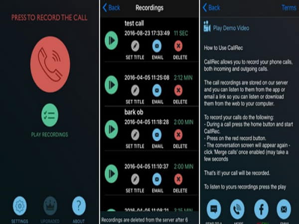 App ghi âm cuộc gọi trên iPhone CallRec Lite