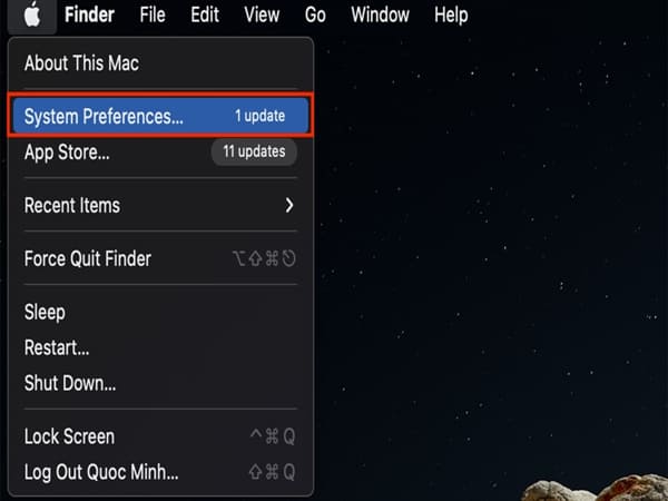 Mở System Preferences (tùy chọn hệ thống) từ Menu Apple