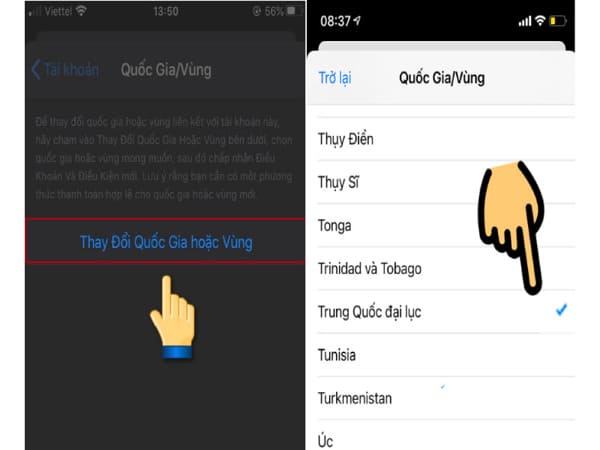 Đổi vùng quốc gia để tải app Xingpu trên iphone