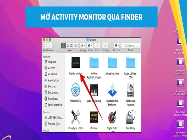 Mở Spotlight bằng cách nhấn Command + Space, sau đó gõ Activity Monitor và nhấn Enter.