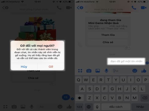 Cách xóa tin nhắn Facebook đã gửi trên ứng dụng Mobile