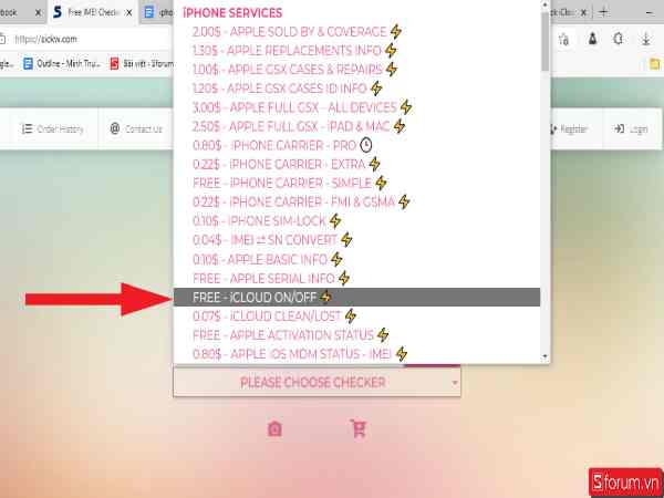 Kiểm tra iCloud ẩn qua website SICKW