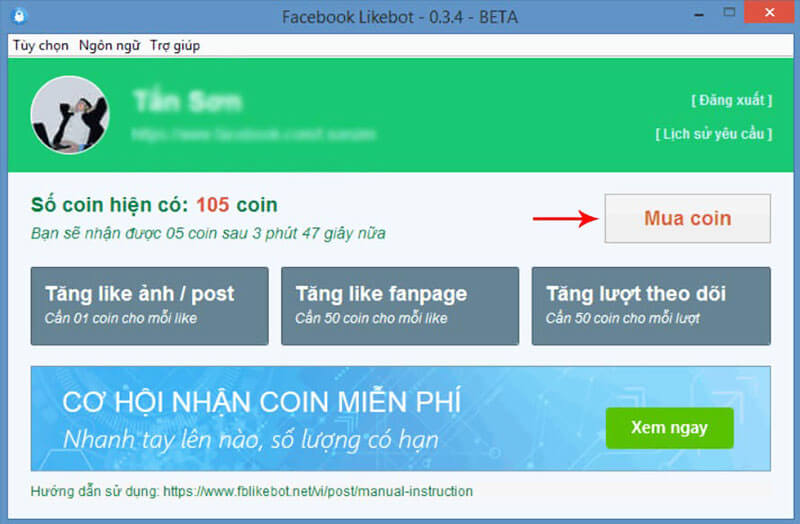 Hack follow facebook bằng phần mềm likebot, auto follow
